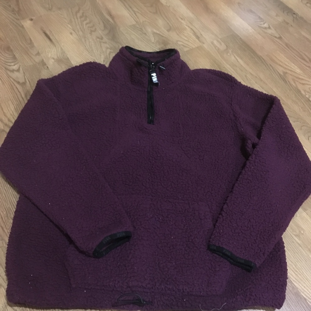 Pink quarter zip fleece pullover